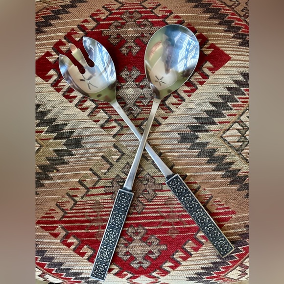 Stanley Roberts RARE 1960’s Velvet Stainless Salad Serving Set Made in Japan EUC - Picture 6 of 11